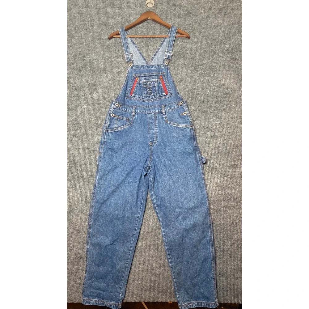 Carolina Blues Vintage Denim Overalls Medium Wash Red Zipper Bib Mens Medium